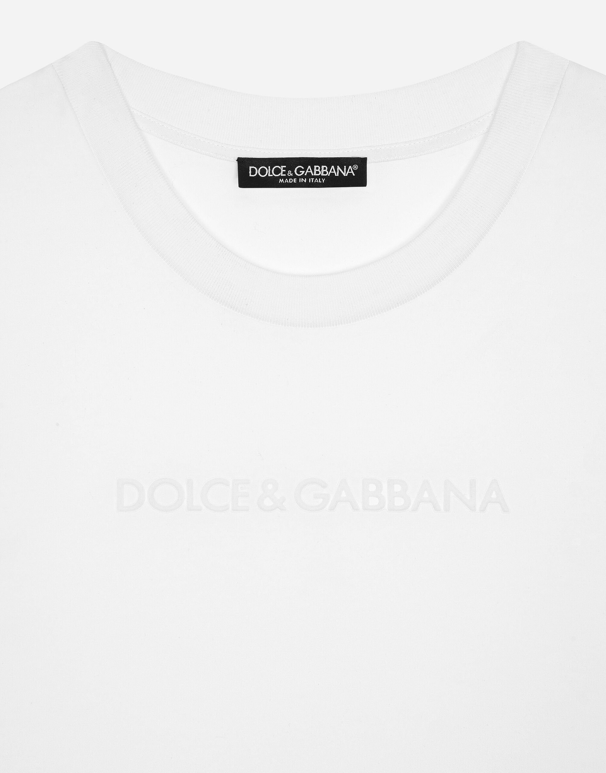 Jersey T-shirt with flocked Dolce&Gabbana detail in White