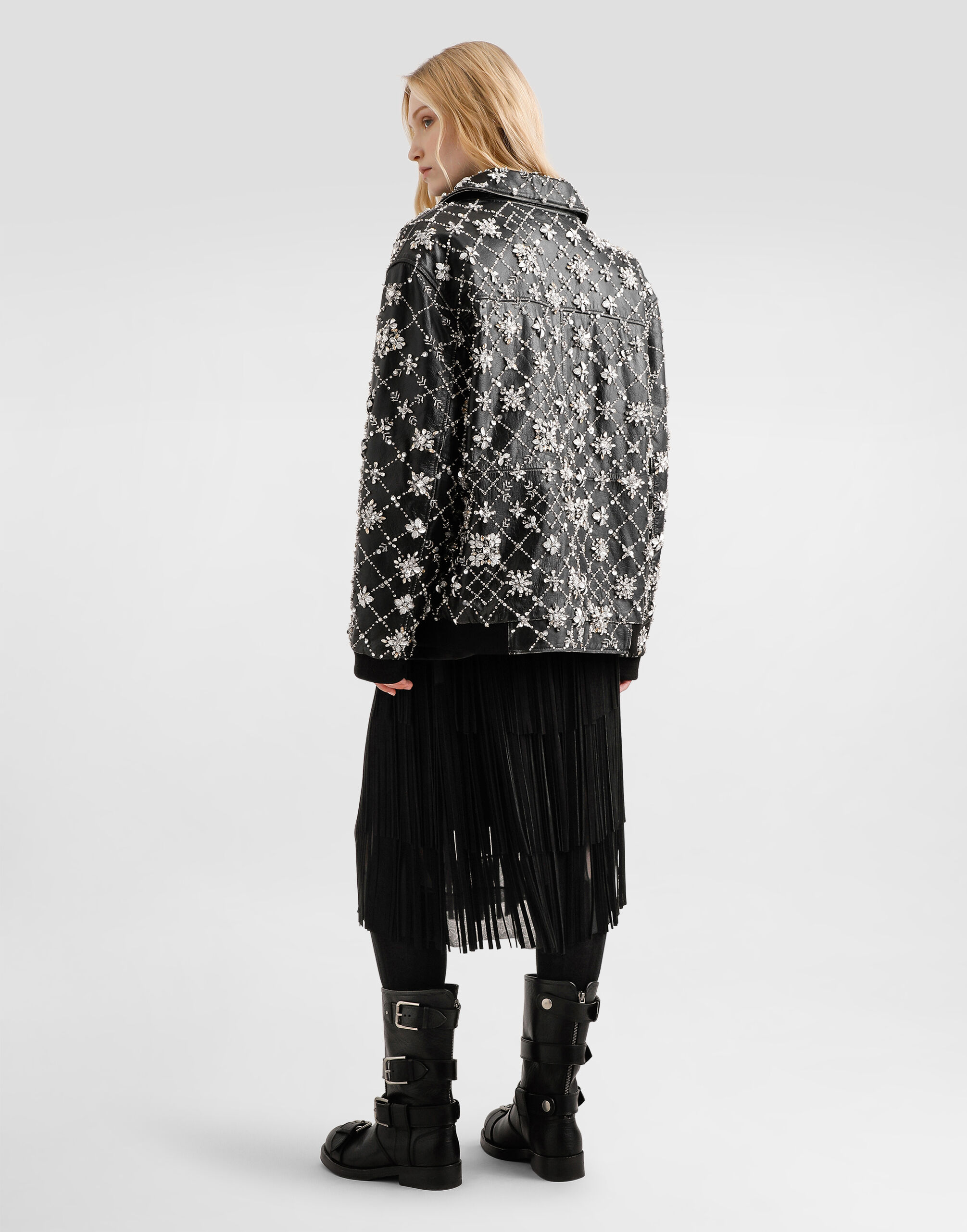 Vintage leather jacket with embroidery in Multicolor for Women