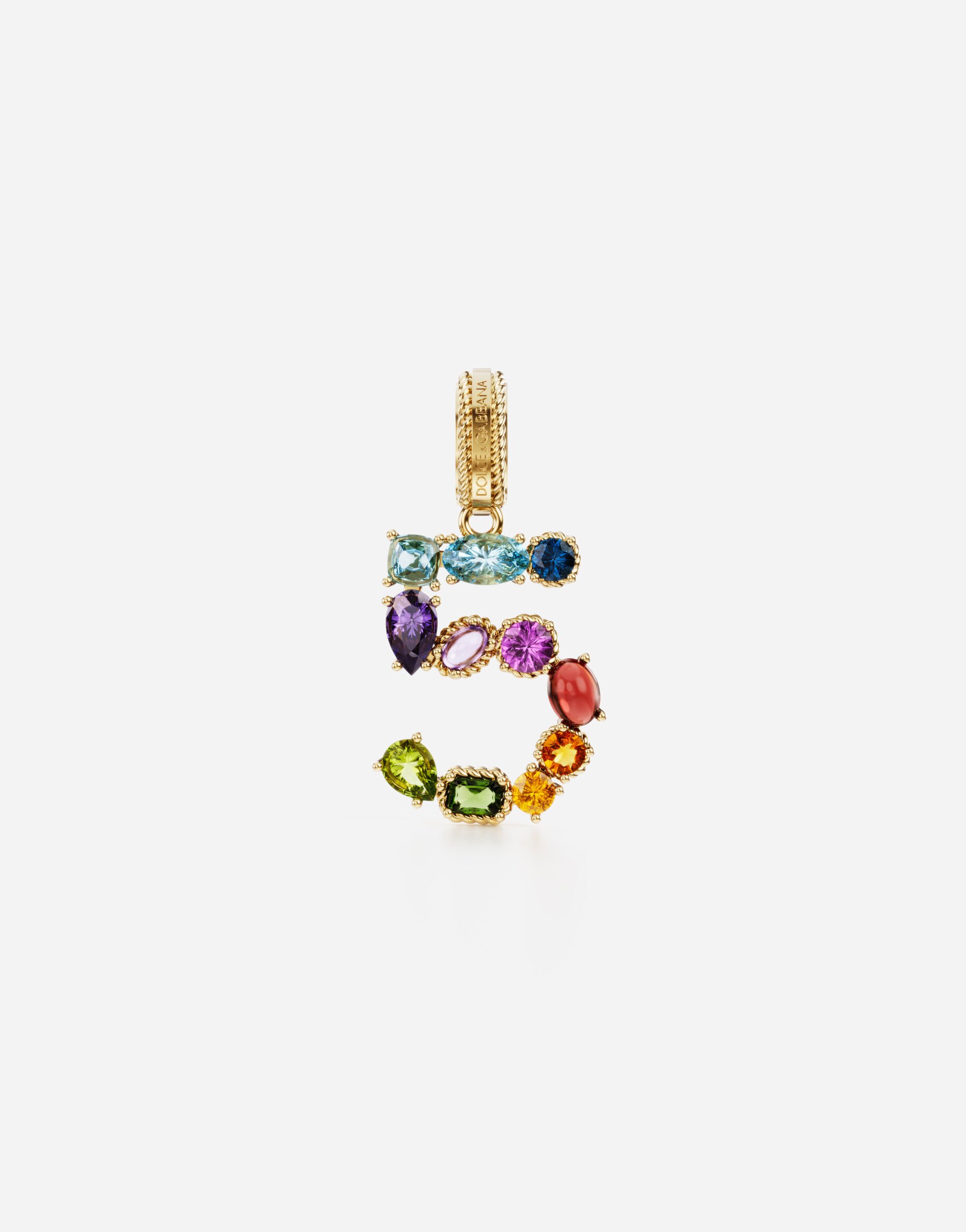 Dolce & Gabbana 18 kt yellow gold rainbow pendant  with multicolor finegemstones representing number 5 Gold WAQA4GWPE01