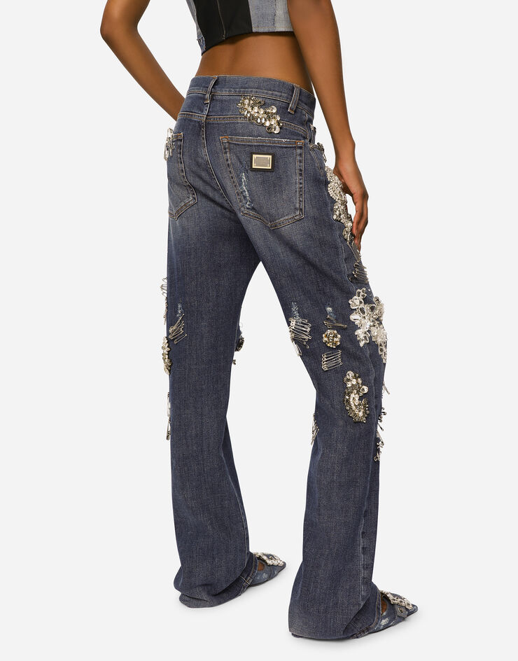 Dolce & Gabbana Denim jeans with ripped details and appliqués Multicolor FTCGNZG8HO0