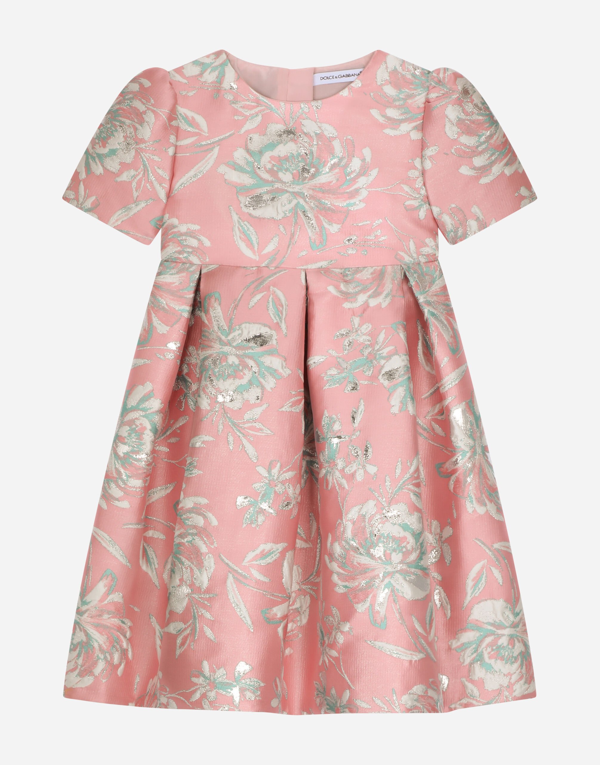 Dolce & Gabbana Kleid mit kurzem Arm aus floralem Cloqué SCHWARZ LB1A58G0U05