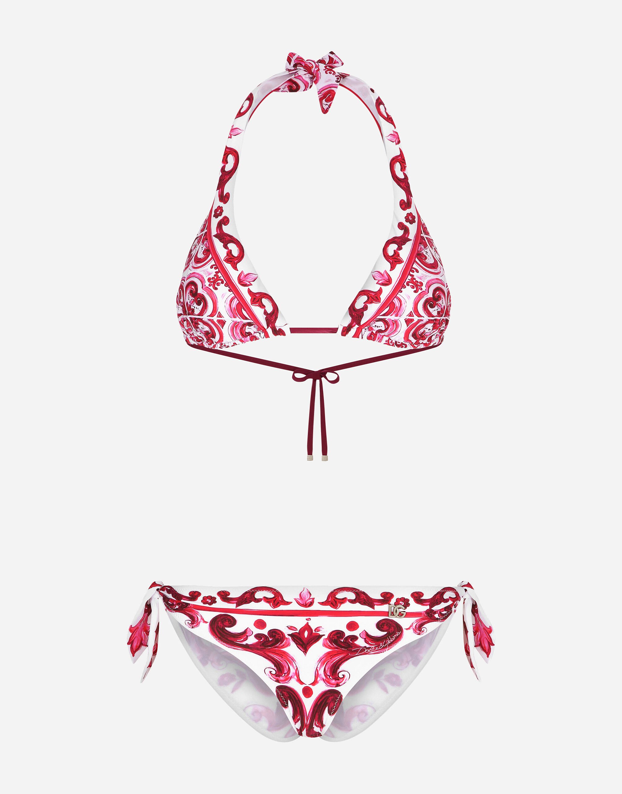 Dolce & Gabbana 마욜리카 프린트 패딩 컵 트라이앵글 비키니 푸시아 핑크 BB6003A1001