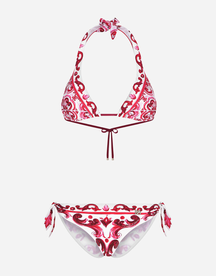Dolce & Gabbana Majolica-print padded triangle bikini Mehrfarbig O8A54JONO19