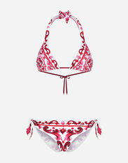Dolce & Gabbana Majolica print padded triangle bikini White O9A73JFUGA2