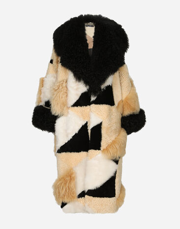 Dolce&Gabbana Long patchwork sheepskin coat Black F0B6ATHJMOK
