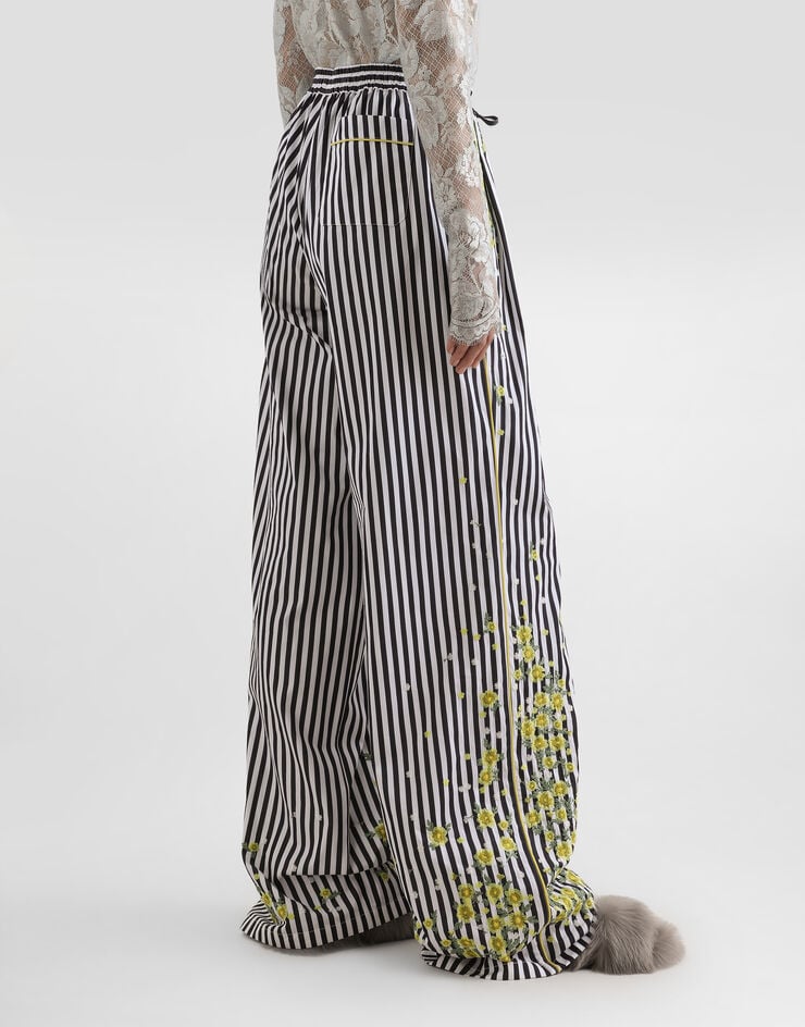 Dolce & Gabbana Poplin trousers with flower embroidery Multicolor FTDJDZGDDSR