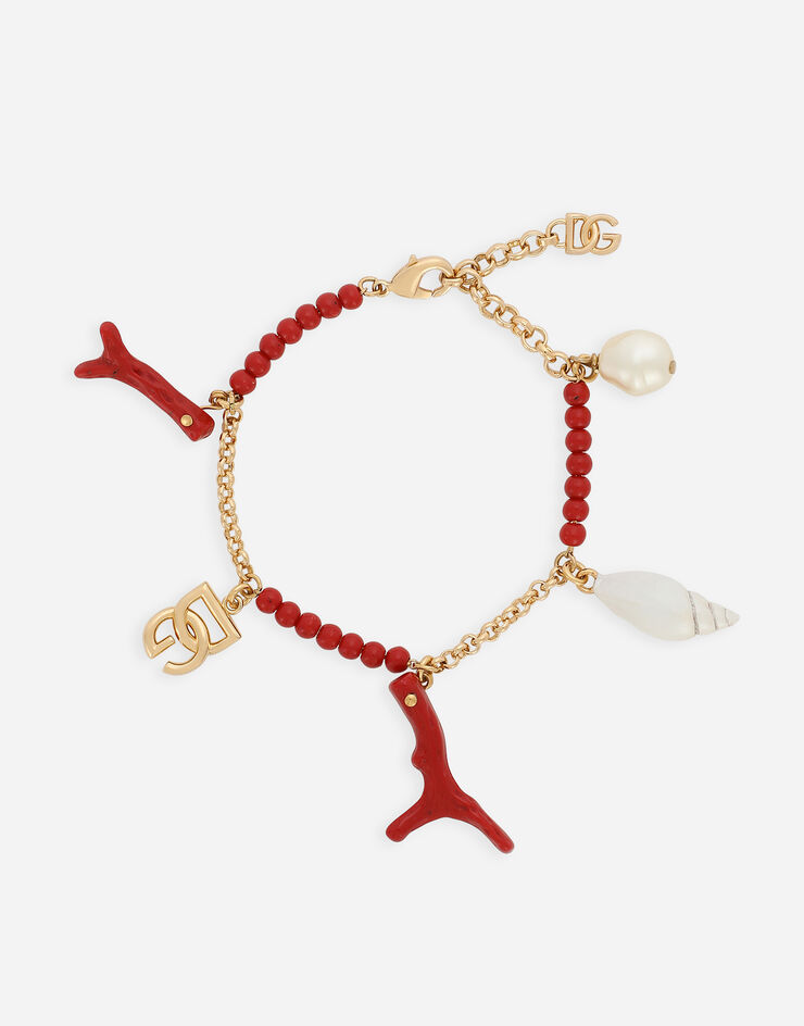 Dolce & Gabbana Bracciale con logo DG e charms conchiglie e corallo Oro WBQ6C4W1111