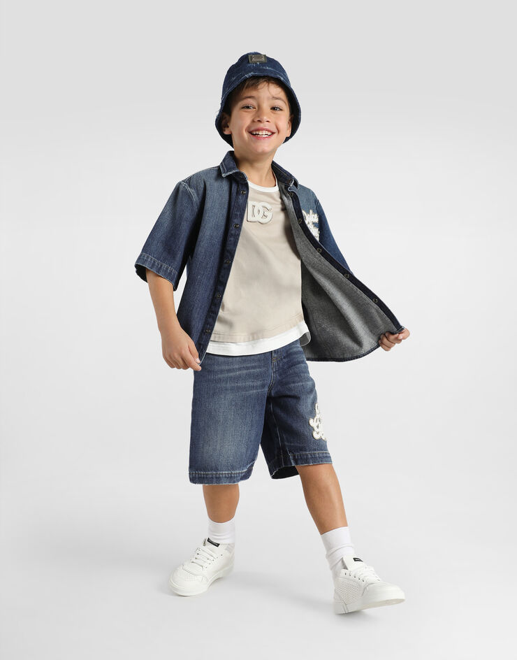 Dolce & Gabbana Jersey t-shirt with embroidered DG appliqué Beige L4JTJNG7PRI