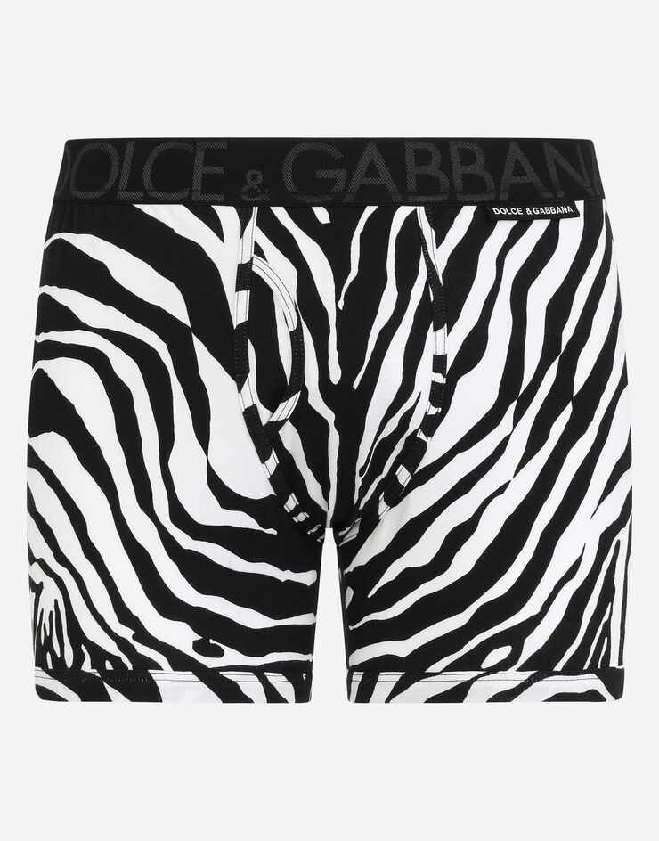 Long-leg stretch cotton boxers with zebra print in Animal Print for