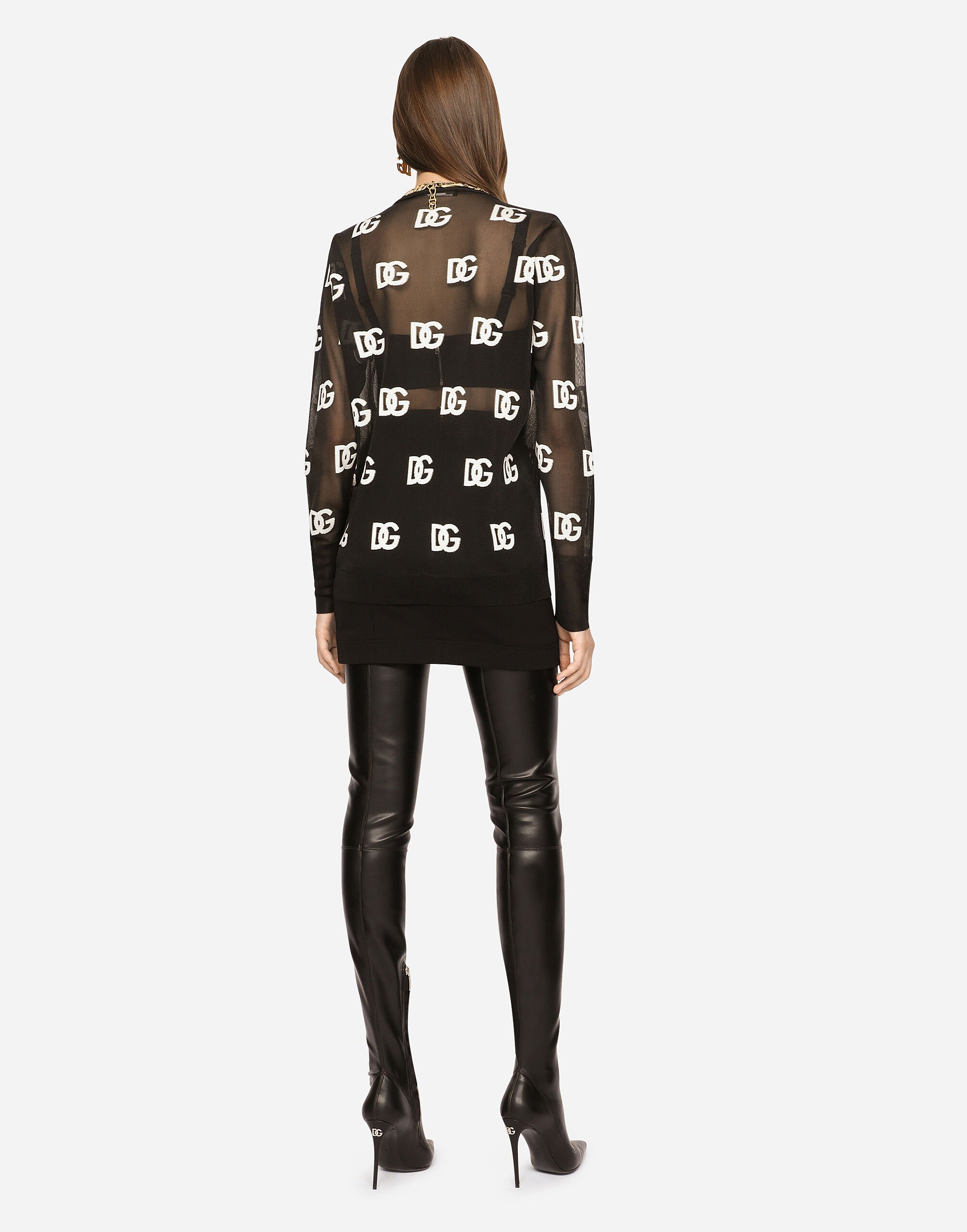 Silk twill pajama shirt with all-over DG logo scarf print in