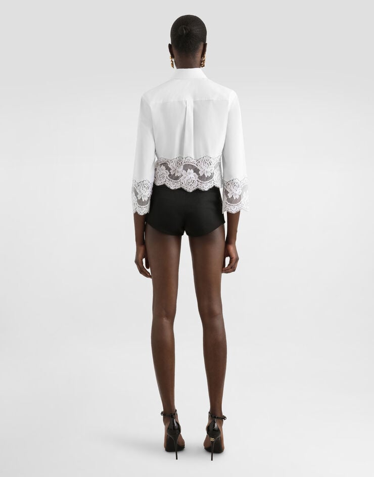 Dolce & Gabbana Cropped poplin shirt with lace inserts Dolce & Gabbana Cropped poplin shirt with lace inserts White F5Q65TFUEEE