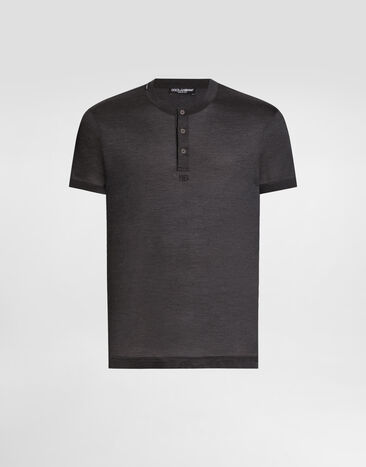 Dolce & Gabbana تيشيرت سيرافينو حرير بتطريز رمادي G8QK3ZG7PGO
