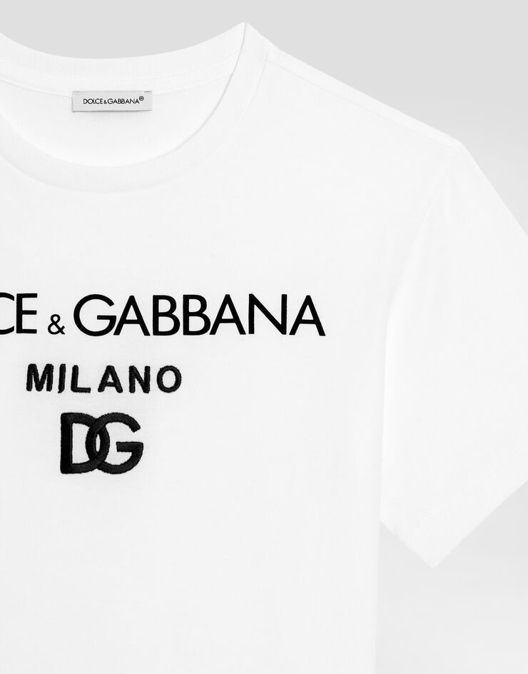 Dolce & Gabbana Jersey round-neck T-shirt with DG Milano embroidery White L4JTEYG7E5G