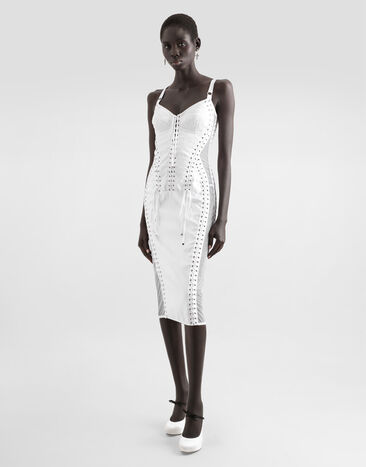 Dolce & Gabbana Calf-length dress with corset detailing White F6TUKTGDC1O