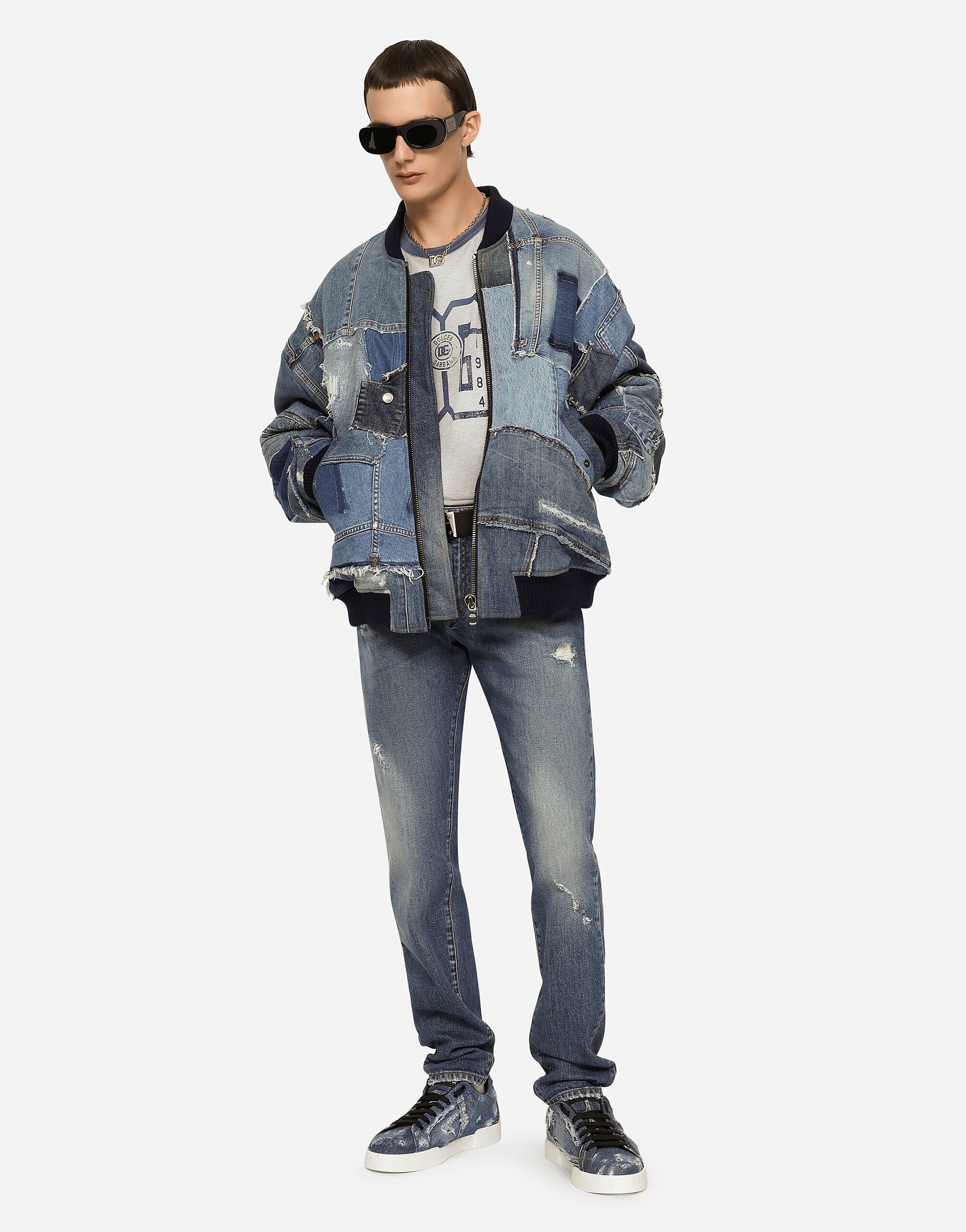 Stretch patchwork denim jacket in Multicolor for Men Dolce Gabbana