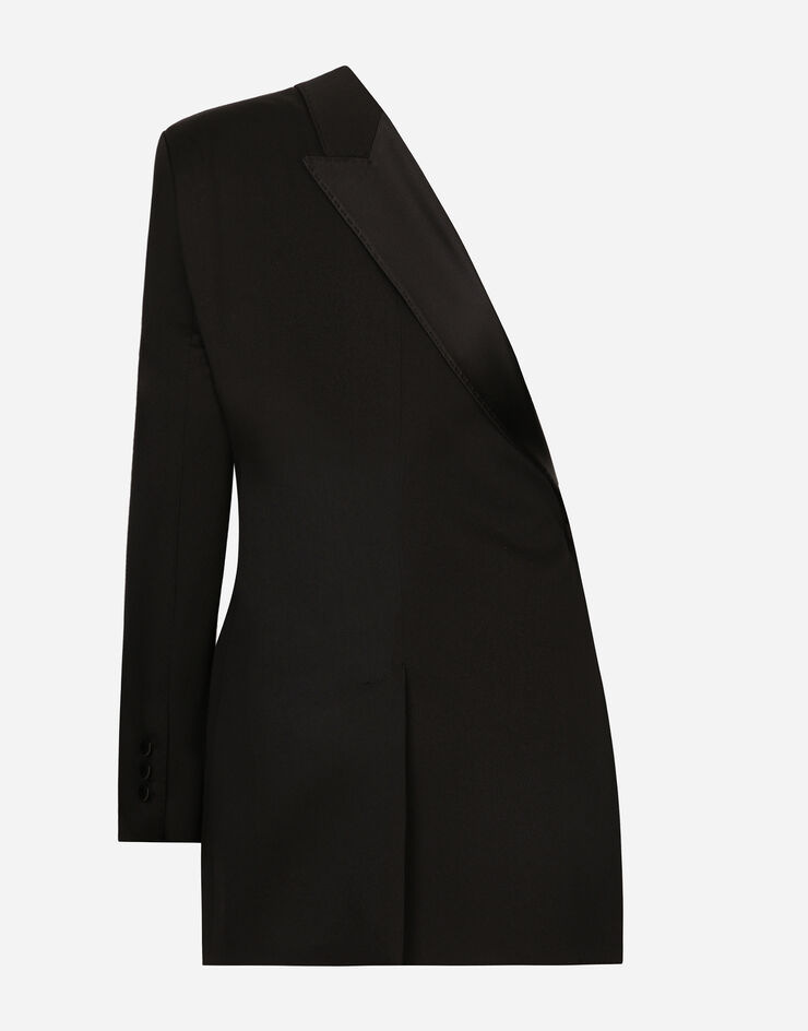 Dolce & Gabbana One-shoulder wool gabardine jacket Black F29ZNTFU28J