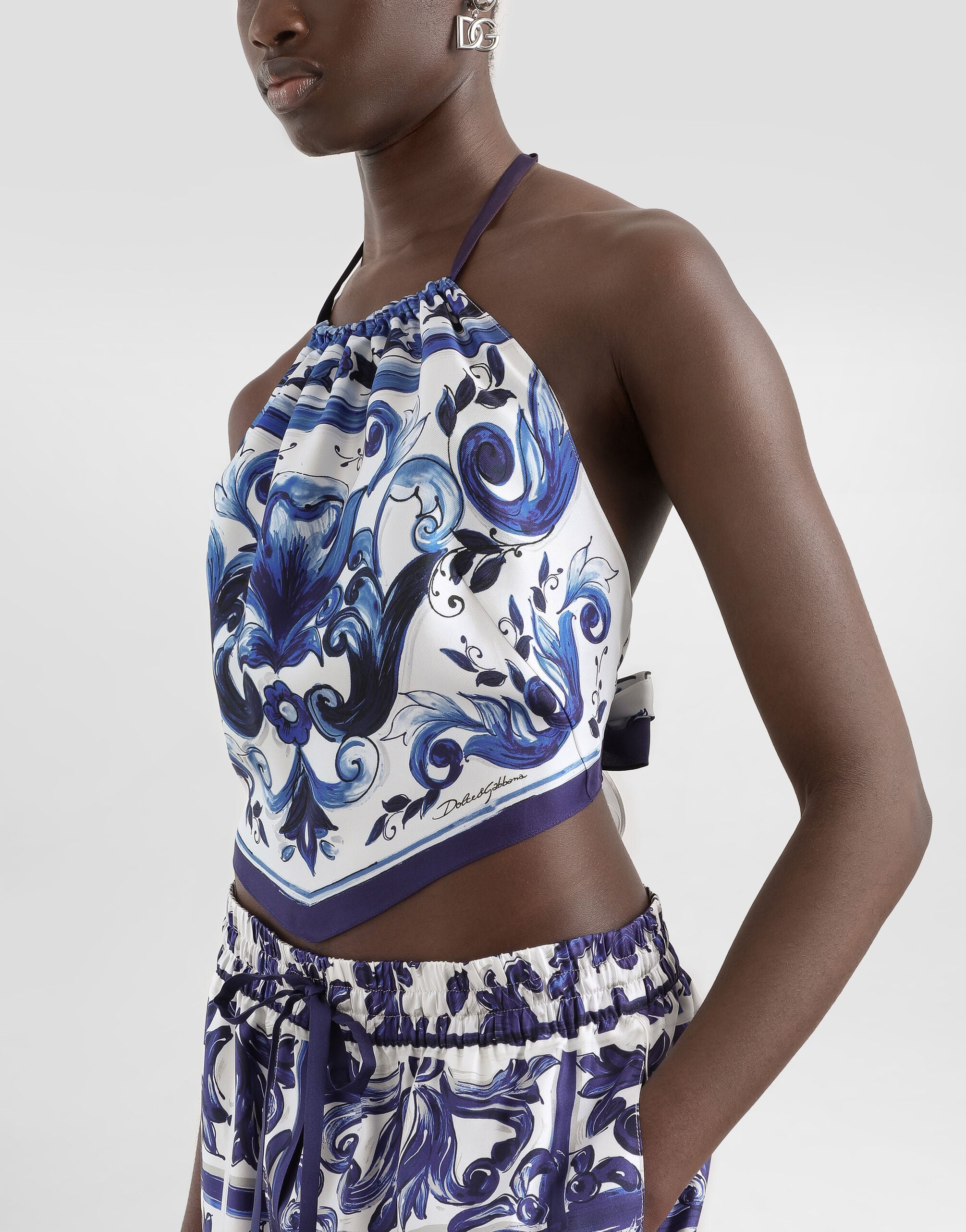 Majolica-print silk top in Print for Women | Dolce&Gabbana® US