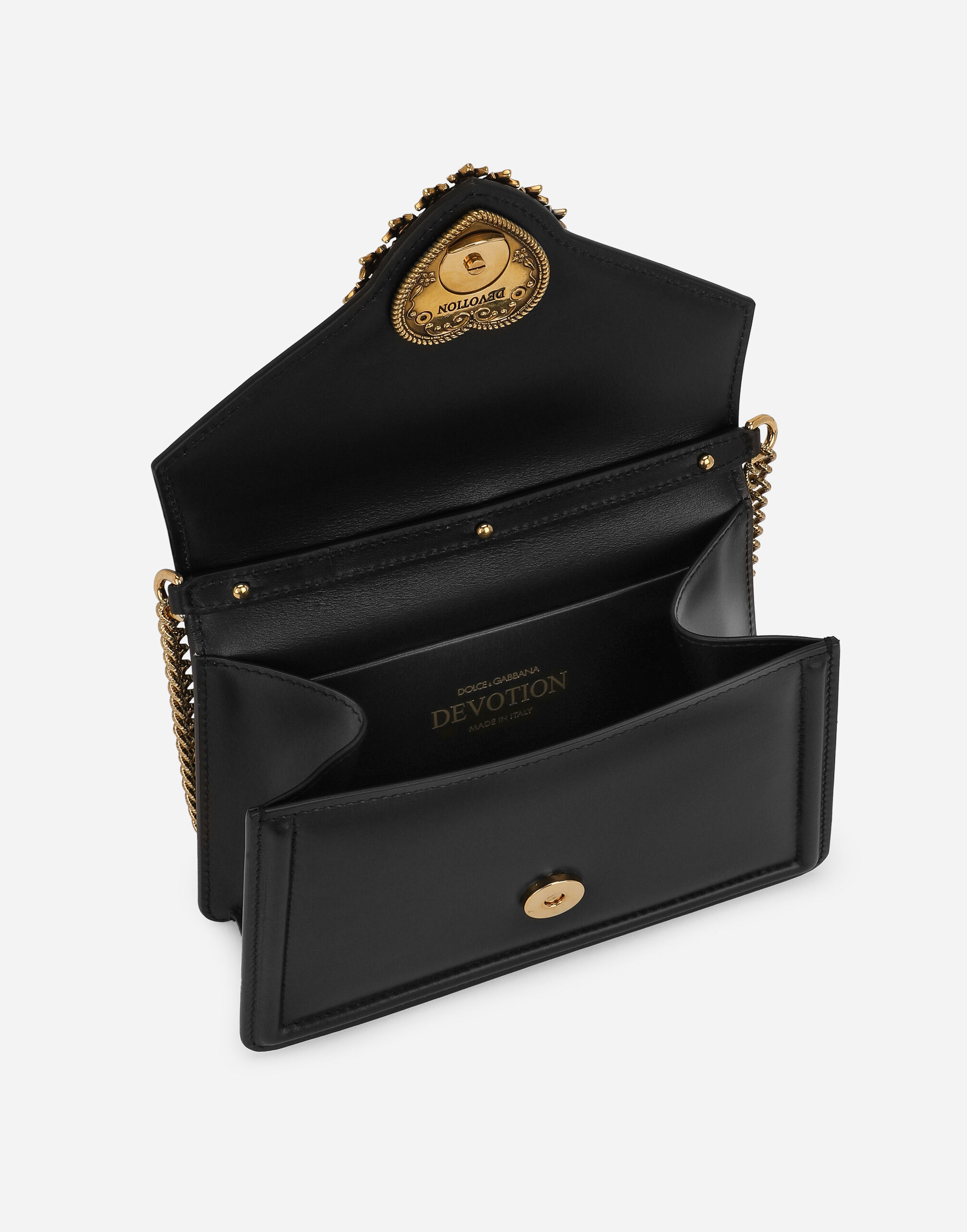 Petit sac Devotion en cuir de veau lisse en Noir pour femme Dolce Gabbana