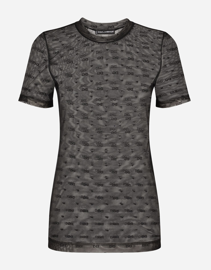 Dolce & Gabbana Camiseta en tul jacquard Negro O7C23TFLUAP