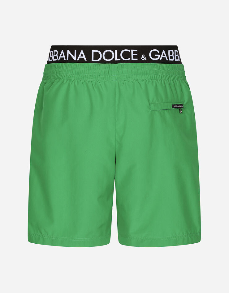 Dolce & Gabbana Mid-length swim trunks with branded band Green M4E71TFUSFW