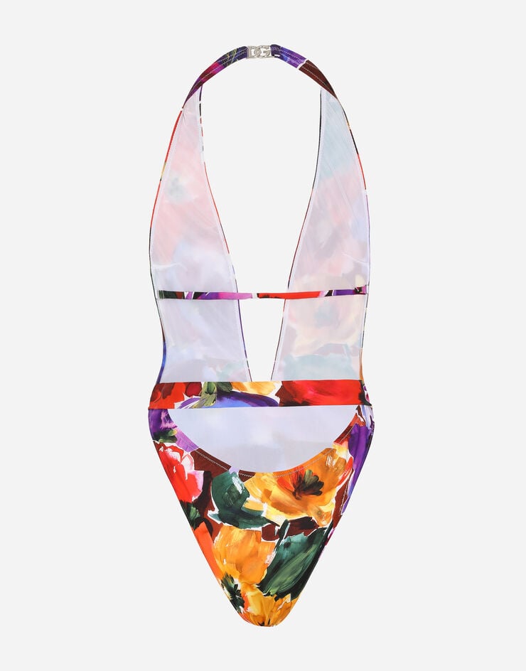 Dolce & Gabbana Belted one-piece swimsuit with abstract flower print Print O9B74JFSG8G