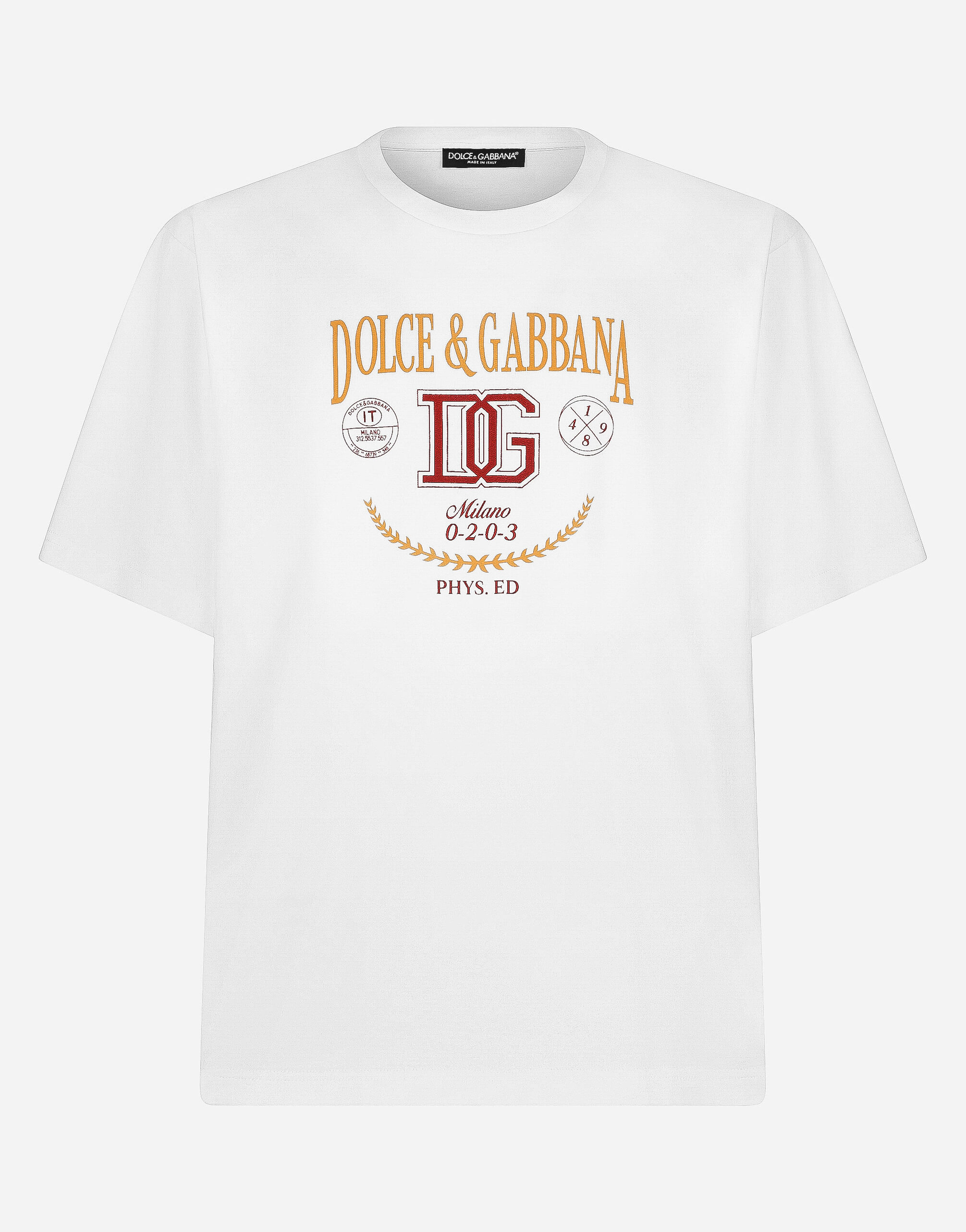 Cotton interlock T-shirt with DG logo print in White | Dolce&Gabbana®
