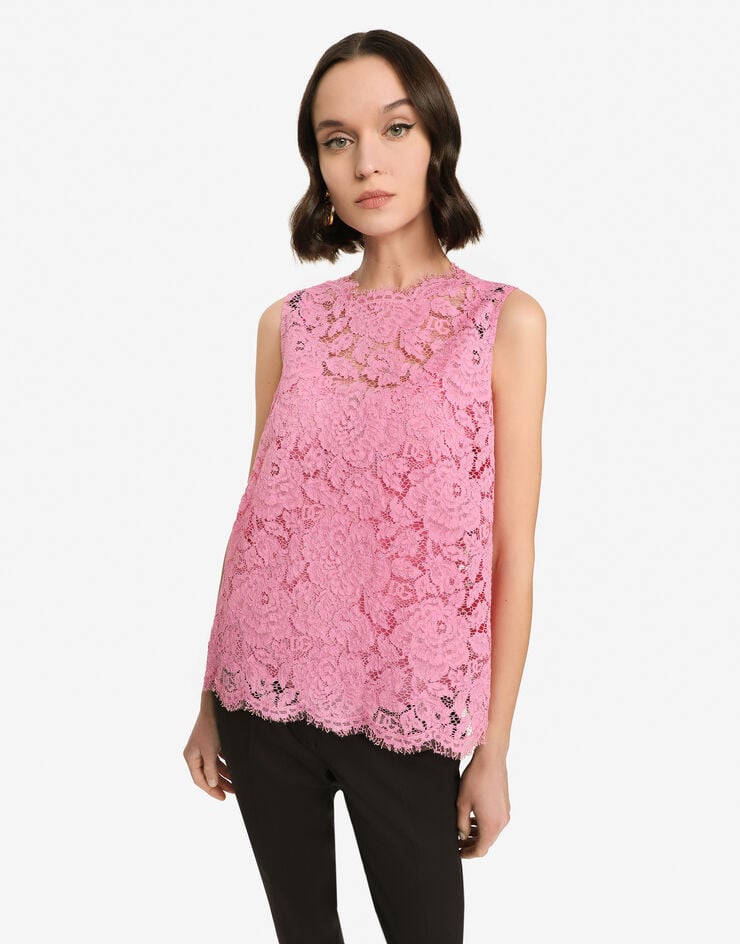 Dolce & Gabbana Branded stretch lace top Pink F73G9TFLRE1