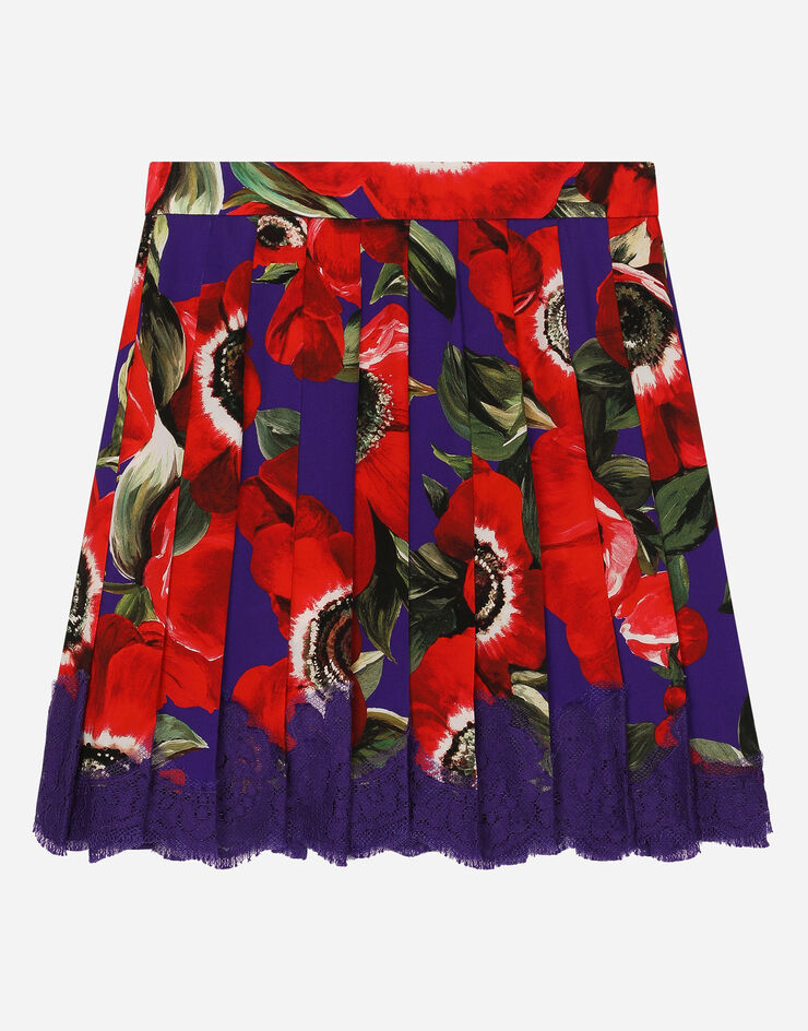 Dolce & Gabbana Charmeuse midi skirt with anemone print Print L54I98FSA6Q