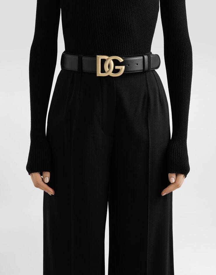 Dolce & Gabbana Calfskin belt with DG logo Black BE1446AW576