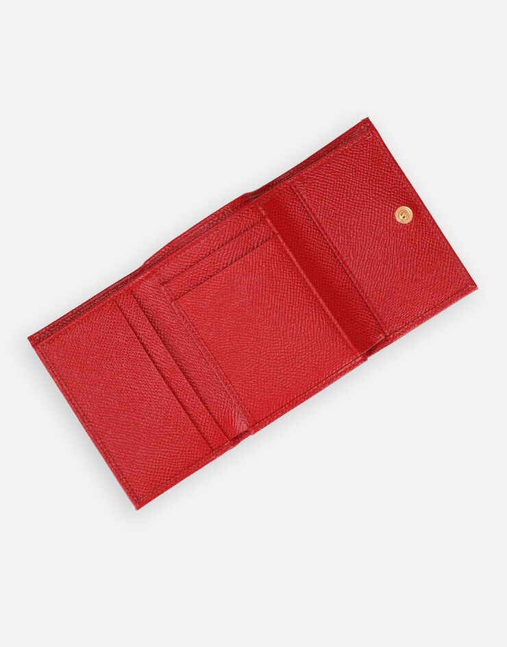 Dolce & Gabbana Kleine Continental-Geldbörse aus Dauphine-Kalbsleder mit Plakette Rot BI0770A1001
