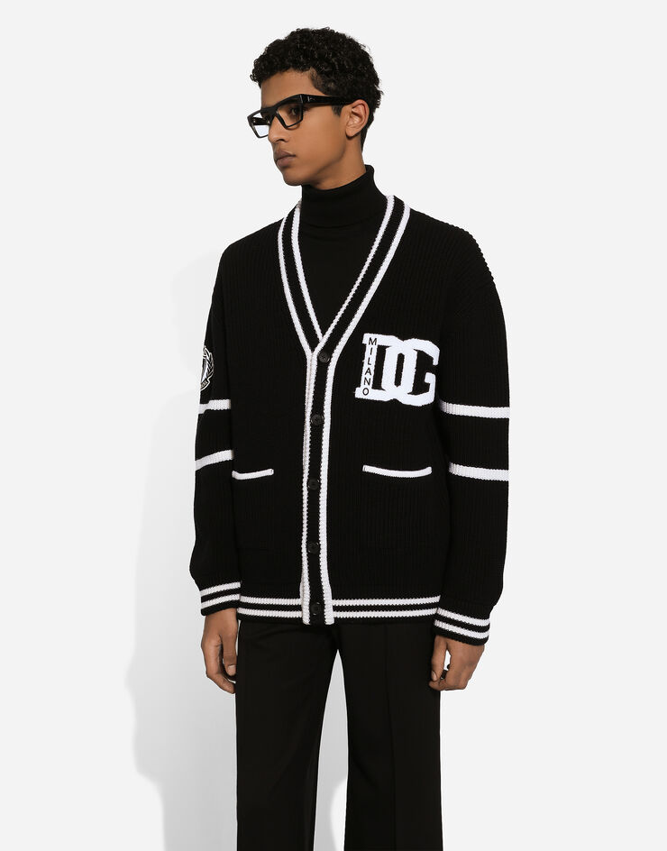 Dolce & Gabbana Wool fisherman’s rib-knit cardigan with DG logo patch Black GXV13ZJCVYQ