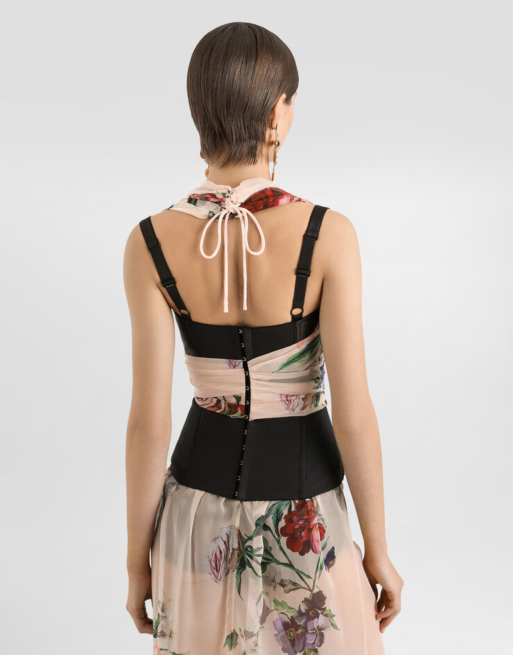 Dolce & Gabbana Marquisette and chiffon corset top with floral print Print F7AX7TIS1Y7