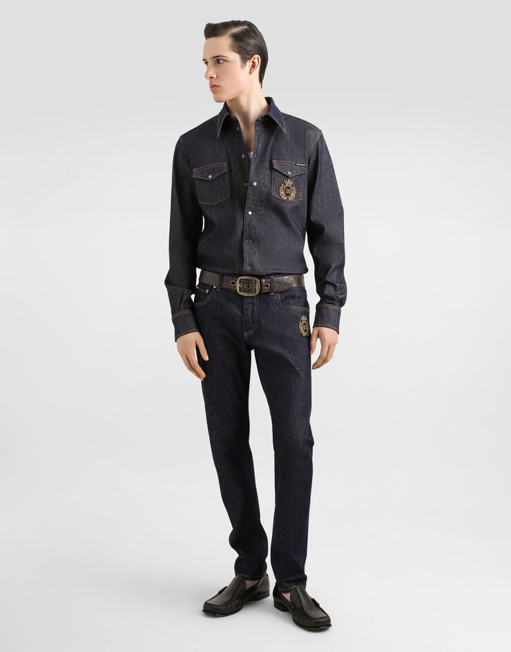 Dolce & Gabbana Jeans Slim aus Baumwollstretch mit Patch Mehrfarbig GY07CZG8ME9