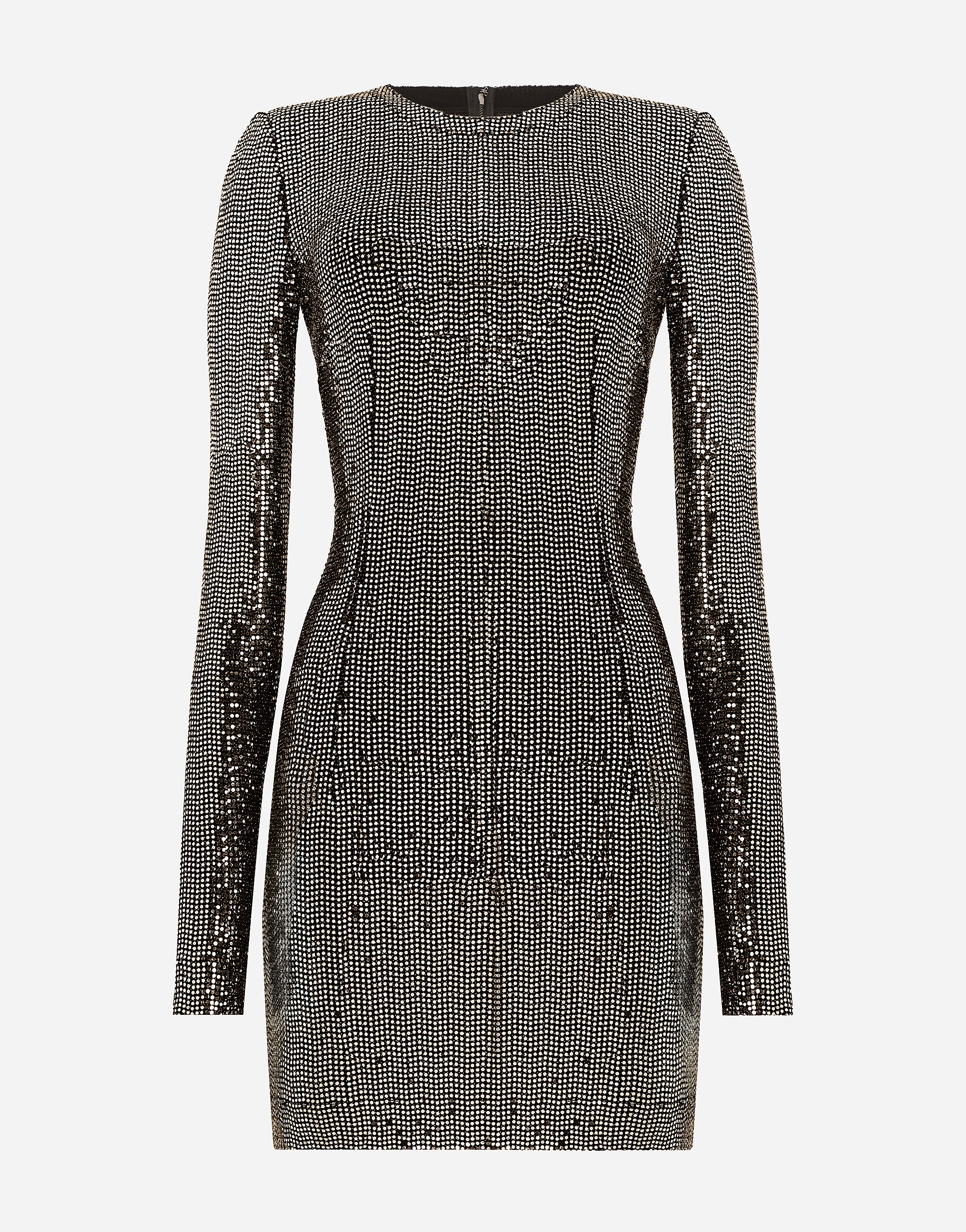 Dolce & Gabbana Short jersey dress with sequin embellishment Silver FTAMPTFLSFG