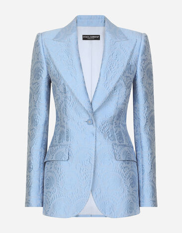 Dolce & Gabbana Einreihige Turlington-Jacke aus floralem Matelassé-Jacquard Azurblau F29UCTGDCLM