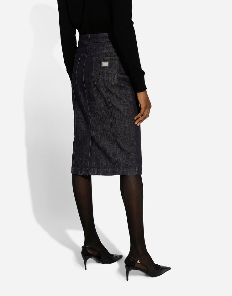 Dolce & Gabbana Calf-length cotton denim pencil skirt Multicolor F4CYADG8LT2