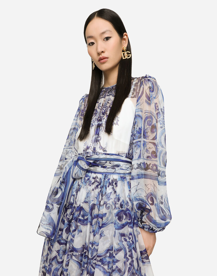 Dolce&Gabbana Majolica print chiffon midi dress Multicolor F6AOJTHI1ME