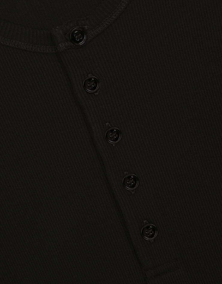 Dolce&Gabbana Fine-rib cotton granddad-neck T-shirt Black G8QZ1TFU7AV