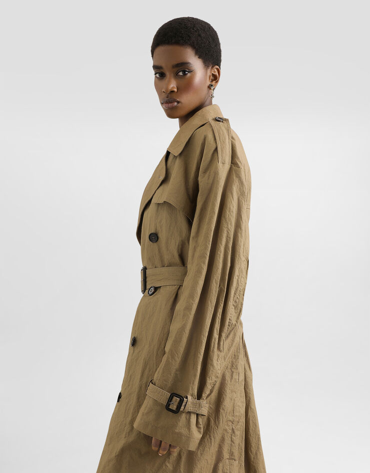 Dolce & Gabbana Double-breasted trench coat in wrinkled-effect cotton Beige F0Y19THUMWD