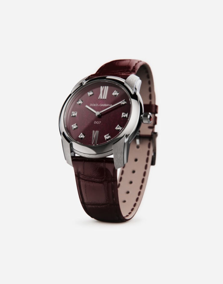 Dolce & Gabbana DG7 watch in steel with ruby and diamonds Bordeaux WWFE2SXSFRA