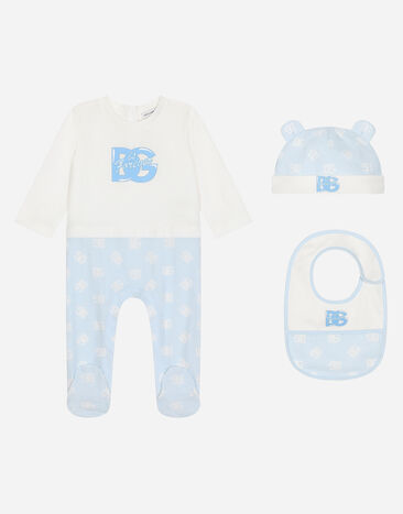 Dolce & Gabbana 3-piece jersey gift set with all-over logo print Azure L11O96G7O1Y