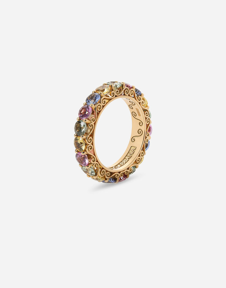 Dolce & Gabbana Heritage band ring in yellow 18kt gold with multicoloured sapphires ORO WRKH2GWMIX1