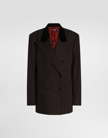 Dolce & Gabbana Double-breasted jacket in pinstripe wool Multicolor F2JALTFRBDU