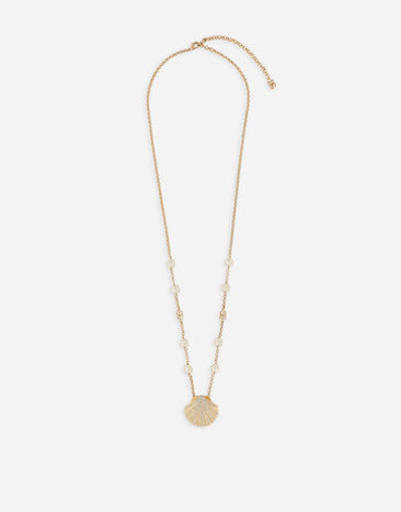 Dolce & Gabbana Halskette mit DG-Logo und Muschel mit Strassbesatz Gold WNQ6C7W1111