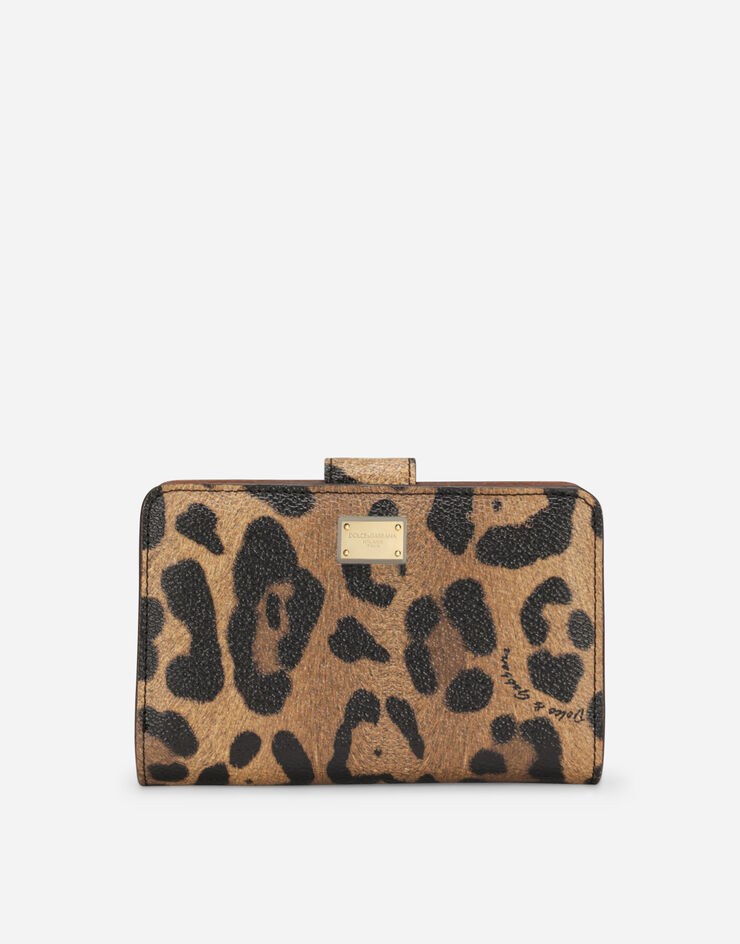 Dolce & Gabbana Small continental wallet in leopard-print Crespo with branded plate Multicolor BI1370AW384