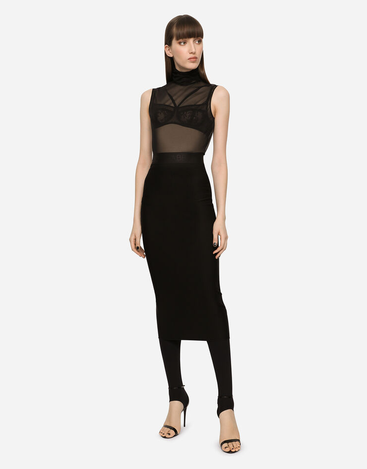 Dolce & Gabbana Jersey full Milano calf-length skirt Black F4CHZTFUGO7