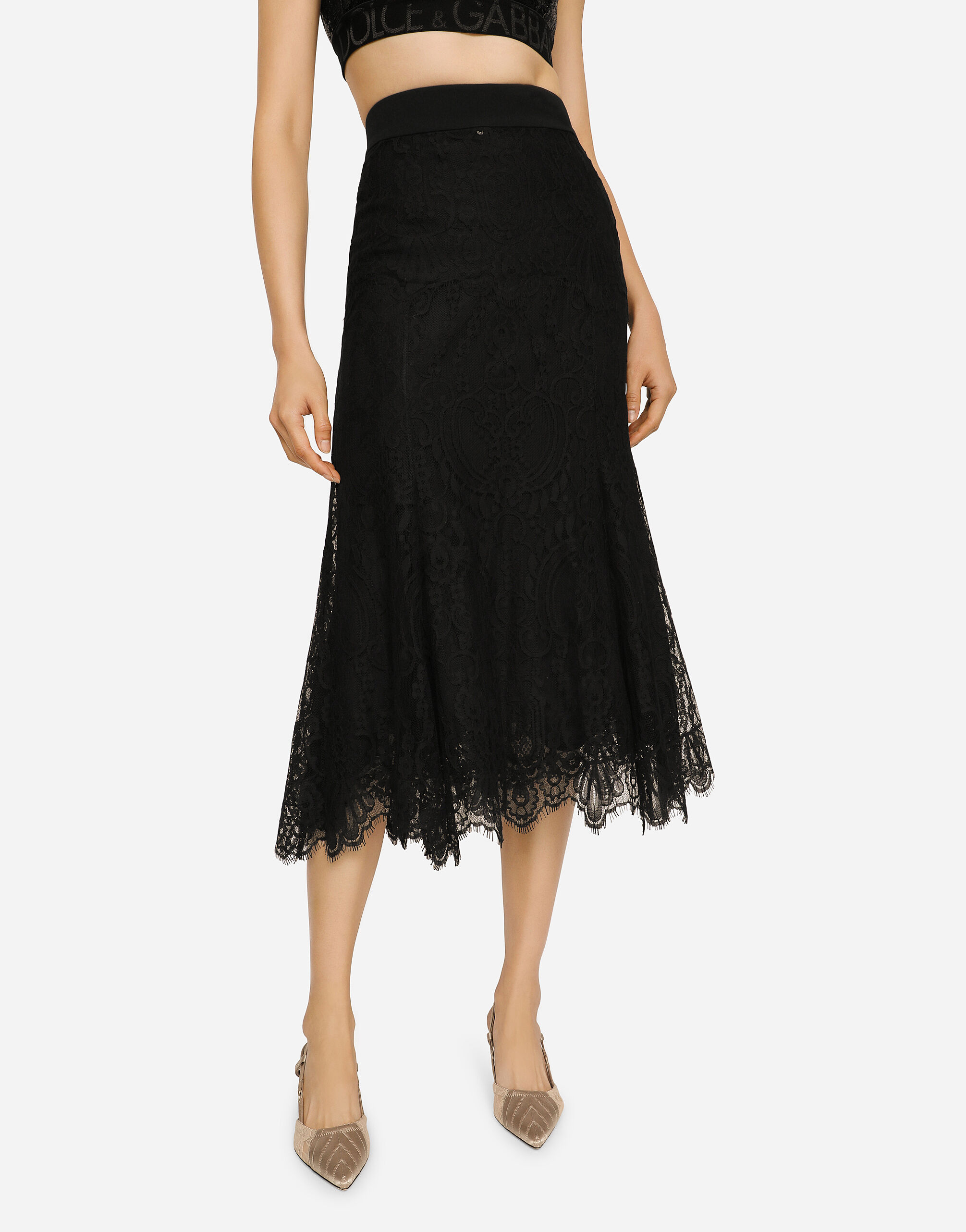 Long chantilly lace skirt in Black for Women Dolce Gabbana US