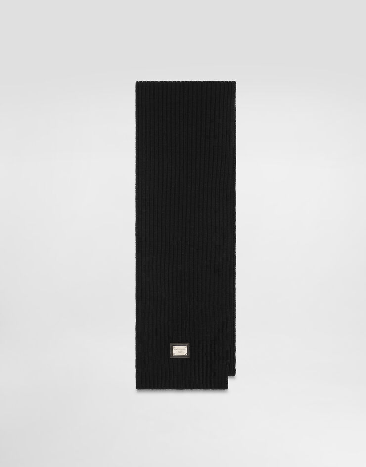 Dolce & Gabbana Bufanda de punto acanalado con logotipo DG metálico Negro LBKAB4JCVD6