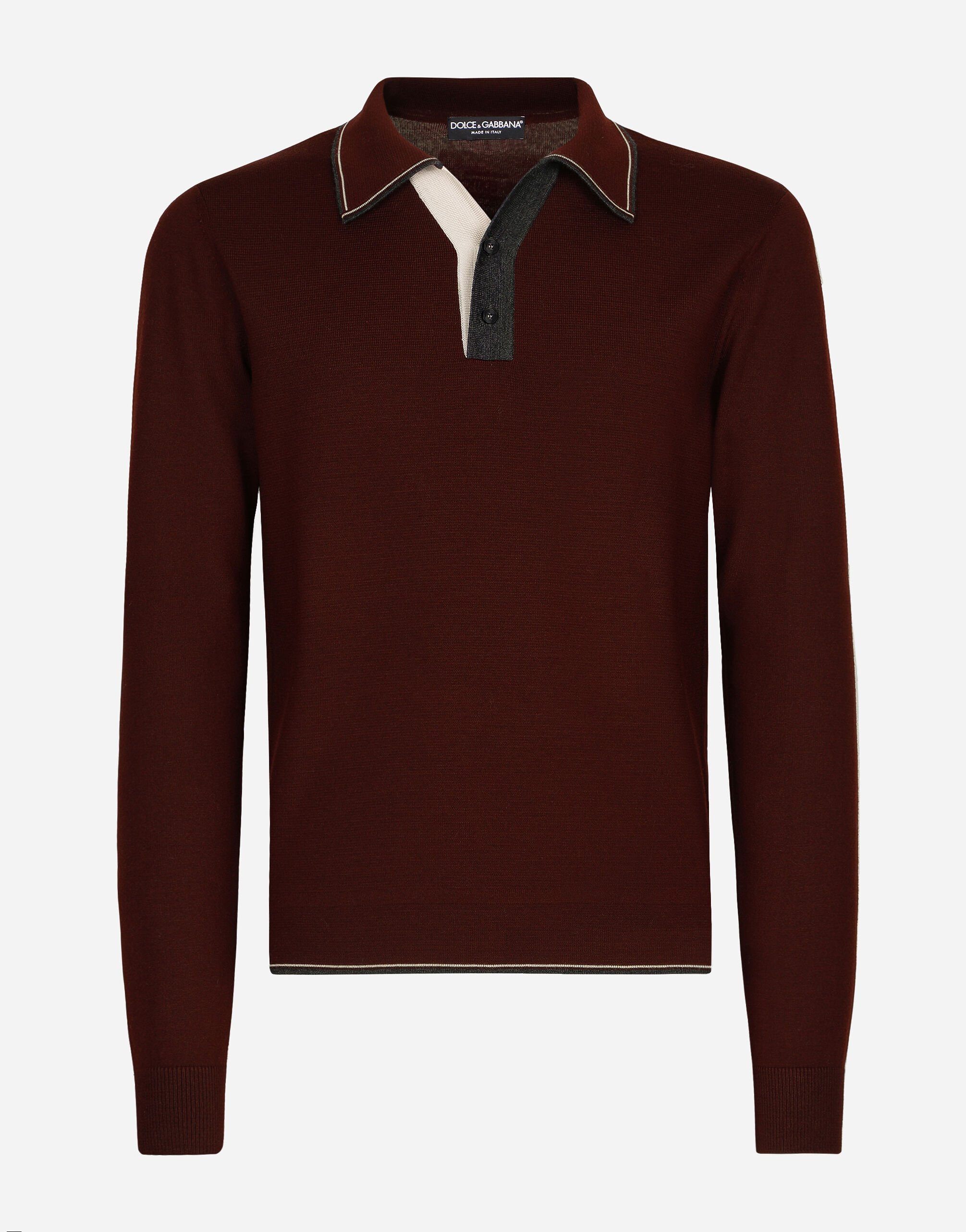 Dolce&Gabbana Wool polo-shirt with contrasting details Grey G2SO4TFURM3