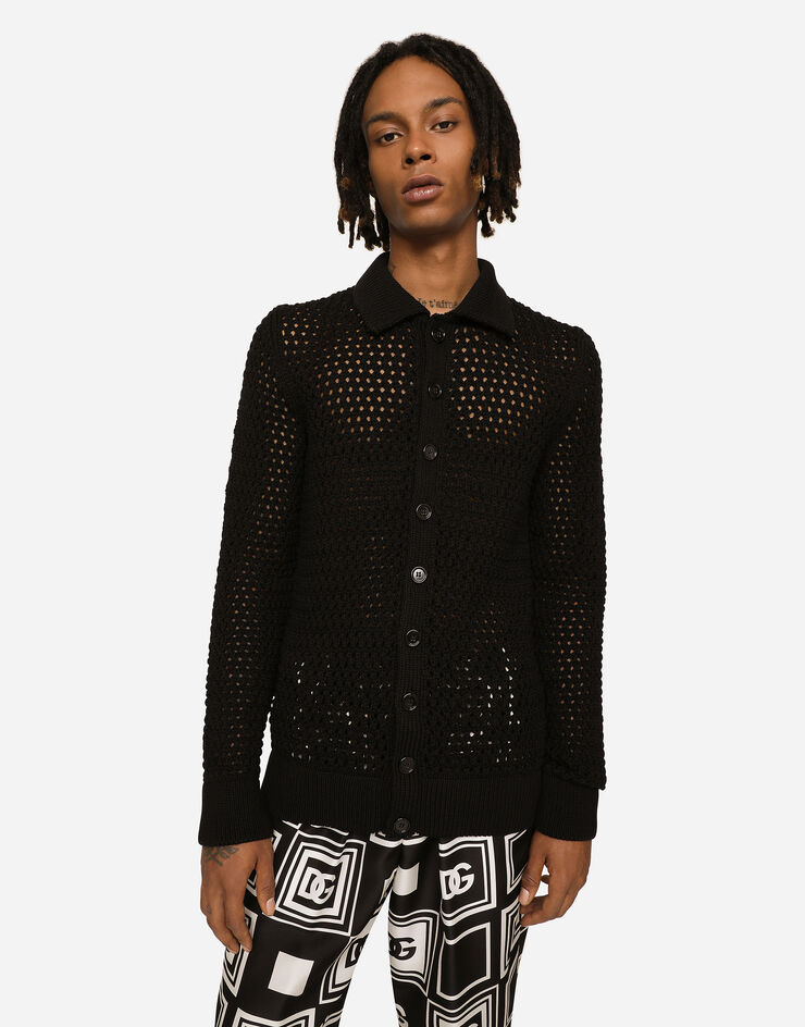 Dolce & Gabbana Mesh-stitch polo-style sweater Negro GXJ07TJBVO1